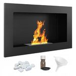 KRATKI Golf Indoor Bioethanol Fireplace Wall-Mounted Biocontainer 0.2 l TÜV Certified Black Powder Coated Steel 37 x 64 cm Plus Aromatherapy Set