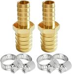 Uenede 2PCS Brass 1/2" to 3/4" OD Barb Reducer Barbed Hose Fittings with 4 Stainless Steel Clamps Hex Reducing Splicer Mender Fitting for Water/Oil/Gas