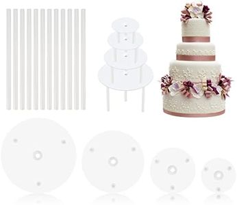 Supporti per Torta Piani, Diealles Shine 4 Base per Torta a Piani con 12 Pezzi Tasselli per Torte, Riutilizzabili Plastica Tavole per Dolci per Torta