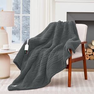 MAXEVE Heated Blanket Electric Throw 50"x60" Soft Double Sided Sherpa Heating Blanket with 8 Fast Heating Levels & 1-8H Auto-Off,Over-Heat Protection,Machine Washable,ETL Certification, Grey