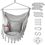 60"×47.2" Large Hammock Chair Hanging Rope Swing - Max 330Lbs - 2 Cushions Included - Steel Spreader Bar with Anti-Slip Rings - for Any Indoor or Outdoor Spaces (Light Grey)