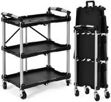 YITAHOME Folding Service Cart with Wheels, 3 Shelf Rolling Foldable Utility Cart, Heavy Duty Collapsible Tool Cart 300LBS, Portable Folding Food Cart for Home Kitchen Garage Restaurant Storage Black