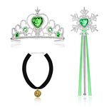 Vicloon Elsa Princess Tiara, Tiara Crown and Fairy Wand Elsa Dress Up Accessories Set for Party, Cosplay (Green)