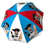 French Dog Umbrella Blue Red - Extra Large Umbrella Windproof - Designer Umbrella for Men and Women - Stick Rain Umbrella with Hook Handle - Light Reliable Unique Funny Umbrella Strong for Wind by LB