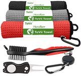 ToVii Golf Towels for Golf Bags with Clip Accessories Set Divot Repair Tools Golf Club Cleaner Golf Gift for Men & Women Red