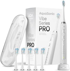 Aquasonic Vibe Series PRO – Ultra-Whitening Electric Toothbrush – 5 Modes & Smart Timers – Premium Travel Case & 6 Proflex Brush Heads – ADA Accepted Toothbrush (Optic White)