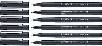 Schneider Pictus Fineliner (Line Width 0.7 mm, Indelible, Metal-Encased Tip, 85% Recycled Plastic Casing) Pack of 6, Black