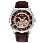 Bulova Classic Automatic Men's Stainless Steel with Brown Leather Strap, Silver-Tone (Model: 96A120)