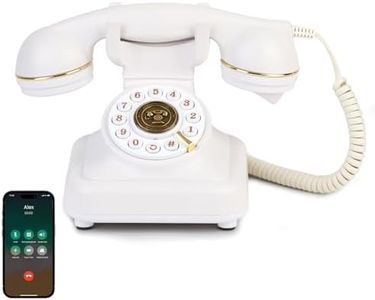 Vintage Bluetooth Phone, Retro Desk Telephone with Gold Accents, Loud Nostalgic Ringtones, Bluetooth Connects to Smartphone for Home & Office, White