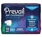 Prevail AIR Overnight Incontinence Briefs - Unisex Adult Incontinence Briefs with Tabs - Disposable Adult Diaper for Men & Women - Overnight Absorbency - Size 2, 18 Count Bag