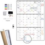 Large Dry Erase Calendar for Wall -3 Month Wall Calendar, 36"x52"(Vertical) - Monthly Calendar for Home,Office,Classroom -Whiteboard Premium Laminated Poster