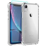 iPhone XR Case, iPhone XR Phone Case and Screen Protector, Shockproof Crystal Clear Slim Soft Silicone TPU Protective Phone Cover for iPhone XR (Clear) (Clear)