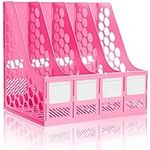 KXF Candy Pink Colored Desktop File Organiser File Organizer A4 Sized Office File Holder Kitchen Storage Plastic Documents File Dividers 4 Compartments File Rack Cabinet Desk File Frame File Display