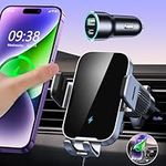 ISEYOU Car Phone Holder Wireless Charger, 15W Fast Charging Auto Clamping Wireless Car Charge, 360° Rotation Air Vent Mount With Electric Sensor Compatible For iPhone 15 14 Pro Max, Samsung Galaxy