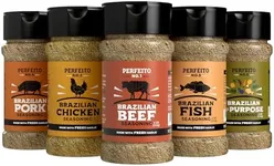 Brazilian Essence Gourmet Seasoning Set - 5 Unique Blends for Beef, Chicken, Seafood, Pork and All Purposes, Gluten-Free, Natural, Sugar Free, No Preservatives, Premium, Rich Flavor. Perfeito Seasoning.