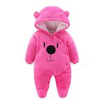 ALLAIBB Newborn Baby Warm Footie Romper Fleece Thick Jumpsuit Winter Outerwear Bear (Rose Red, 6-9 Months)