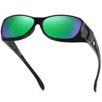 DUCO Wraparound Fitover Glasses Polarized Wear Over Sunglasses for Men Women UV Protection Sun Glasses Driving 8953 (M Size Black Revo Green)