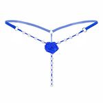 Women's Pearl T Back G String Embroidery Rose Flowers Beaded Thong Panty Underwear Sexy Micro Underpant, Blue, One Size