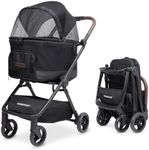 WonderFold Bella Pet Stroller - Autofold Design with Lightweight Aluminum Frame, Breathable Carriage Fabrics and Canopy, Safety Tethers & Easy-Clean Interior - Graphite Black