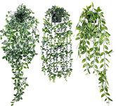 YTZWkit Hanging Artificial Plants Set of 3 Fake Vines Plants Indoors in Pot Trailing Faux Plant for Home Bathroom Garden Office Wedding Wall Decoration Outdoor Gift