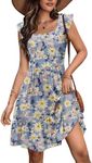 Zeagoo Holiday Dress for Women 2025 Summer Spring Short Cap Sleeve Ditsy Sun Dress Loose Floral Flowy Tunic Tiered Swing Casual Short Dress A-Line Dress with Pockets