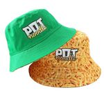 Kimm & Miller Pot Noodle Bucket Hat - Unisex Womens & Mens Bucket Hat - Reversible Design - Novelty Festival Accessories - Funny Hats in Green & Noodle Print