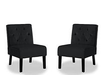 US Pride Furniture Velvet Armless Accent Chair with Button Tufted Pattern & Premium High Density Foam Cushion, 21" Wide Living Room Seating, Set of 2, Black