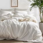 Bedsure 100% Washed Cotton Duvet Cover Oversized King -Natural White Minimalist Linen Like - 3 Pieces Plain Simple Duvet Cover Set with 2 Pillow Shams (White, Oversized King, 120"x98")