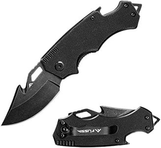 FLISSA Mini Folding Pocket Knife, 2.5-Inch Stainless Steel Drop Point Blade, EDC Pocket Knives for Men with Bottle Opener and Glass Breaker (Black)