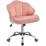 Yaheetech Modern Velvet Desk Chair with Tilt Function Cute Swivel Vanity Chair Upholstered Armless Home Office Chair Adjustable Chair with Shell Back for Bedroom Pink