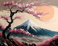 TISHIRON DIY Paint by Number Fuji Mountain Paint by Numbers for Adults Sakura Flower Tree Paint by Numbers Kids on Canvas Paint by Numbers Kit for Adults for Beginner Modern Decor Art 16x20 in