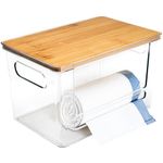 Stackable Large Trash Bag Holder, Acrylic Garbage Bag Holder Dispenser Open Front Storage Bins with Bamboo Top and Handles for Kitchen and Under Sink Laundry Room Organization