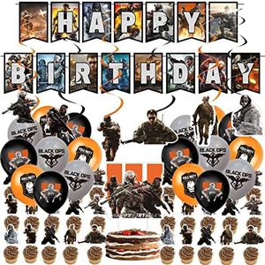 Call Of Gaming Birthday Party Supplies,Duty Game Theme Party Decorations Include Happy Birthday Banner ,Cake Topper and Ballons