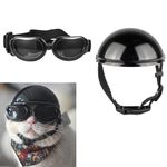 Small Pet Dog/Cat Helmet and Goggles for Small Dogs - UV Protection Doggy Sunglasses Cat Glasses Pet Motorcycle Helmet Hat with Ear Holes Adjustable Belt Safety Hat for Puppy Riding (Black, S)