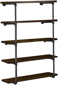 HITOMEN Industrial Iron Pipe Shelves, 2 Set 5-Tier, 56" Tall, 12" Depth, DIY Open Bookshelf Bookcase, Wall Mounted Vintage Retro Shelving, Rustic Farmhouse Pantry Kitchen Storage, Black Shelf Brackets