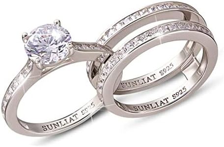 SUNLIAT Engagement Wedding Ring Set for Women,925 Sterling Silver Round Cubic Zirconia Bridal Rings Sets, Wedding Band Promise Rings for Her Simulated Diamond Anniversary Ring