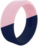 QALO Women's Rubber Silicone Ring, Classic Duo, Wedding Ring for Women, Breathable, Durable Engagement Silicone Band, 6mm Wide 1.85mm Thick, Navy & Light Pink, Size 6