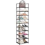 Perome 10 Tiers Shoe Rack, Tall Shoe Storage Shelf, Metal Narrow Shoe Organiser for 20 Pairs of Shoes, Space-Saving Shoe Holder for Hallway, Entryway, 31 x 42.5 x 174.5 cm (Black)