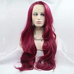 Xiweiya Long Burgundy Red Lace Front Wig Side Part Wine Red Synthetic Lace Front Wig Glueless Dark Red Wig Heat Resistant Fiber 150-180% Density Synthetic Lace Wig for Women 26inch