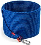 Loreso Strong Magnet Fishing Rope Carabiner, Camping Rope - Heavy Duty 1200 lb Strength All Purpose Ropes, 1/3 Inch Reinforced Polyester Line, Outdoor Rope for Camping, Hiking, Boating & Caving - 65ft