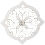 Sintosin Vintage Wrought Iron Wall Decor 20 Inches, Hanging Distressed White Rustic Wood and Metal Flowers Wall Decor, Handmade Farmhouse Round Medallion Wall Decor for Entryway Living Room