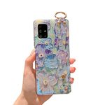 Lastma Samsung Galaxy A71 5G Case Cute with Wrist Strap Kickstand [Not for Verizon A71 UW] Glitter Bling Cartoon IMD Soft TPU Shockproof Protective Phone Cases Cover for Girls and Women - Taro Flower