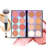 RoseFlower 16 Colors Blush Contour Highlighter Makeup Palette with Brush, Shimmer Matte Mineral Face Blush Powder for Cheek, All in One Face Sculpting Bronzer Blusher Illuminator Concealer Palette