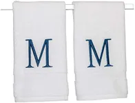 Decorvo Monogrammed Hand Towels for Bathroom - Luxury Hotel Quality Personalized Initial Decorative Embroidered Bath Towel for Powder Room, Spa - GOTS Organic Certified - Set of 2 Navy Letter M