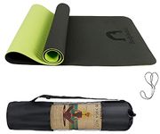Bodylastics Yoga Mat for Men and Women with Carry Bag TPE 6ft x 2ft x 6mm Large Size Anti Slip & Anti Tear Workout Mat (Black/Green)
