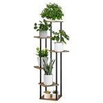 ABRFC 6 Tier 133 CM Plant Stand Indoor, Metal Wood Corner flower Pots Holder for Multiple Plants, Tiered Plant Shelf Display Rack for Living Room Bedroom Balcony Garden Patio Outdoor (6 Tier - Square)