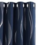 Deconovo Navy Curtains 46 x 54 Inch Bedroom Curtains Wave Line Foil Printed Blackout Curtains Thermal Insulated Energy Saving Eyelet Curtains for Living Room 46 x 54 Inch Navy Blue 1 Pair