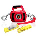 FITHOIST Portable Drill Winch 1000LBS, Drill Powered Winch with Lift Sling Strap and D Rings Tie Down Strap, Drill Winch with Alloy Steel Wire Rope 40FT for Dragging, Handling, Trailer (Red)