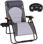 MFSTUDIO Zero Gravity Chairs, Oversized Patio Recliner Chair, Padded Folding Lawn Chair with Cup Holder Tray, Support 400lbs, Diamond Grey