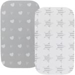 Waterproof Bassinet Sheets Compatible with Mika Micky & MiClassic & Milliard Bassinet 2 Pack Stretch Jersey Knit Super Soft 19x32 Grey Love & Stars